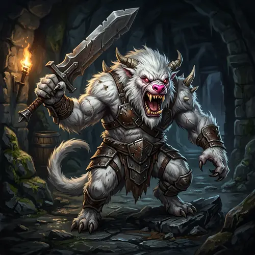 Fierce White Monster with Sword for Your Game