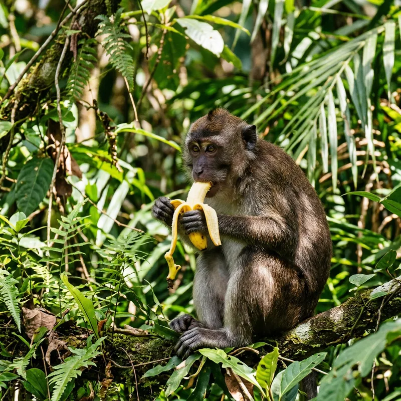 Playful Monkey Eating a Banana