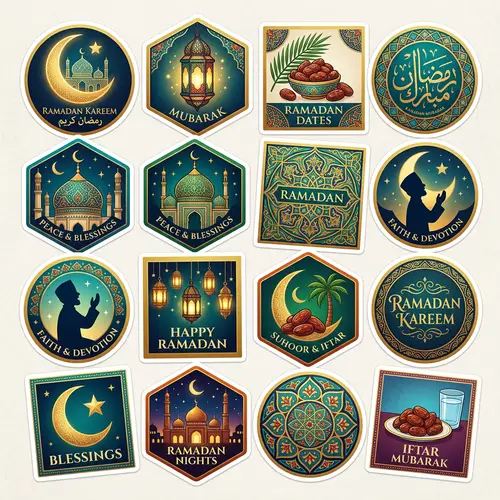 Festive Ramadan Stickers: Crescent Moon, Lanterns & More