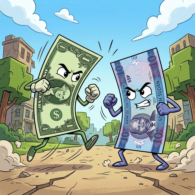Dollar vs. South Sudan Pound: Currency Clash Animated Scene Dollar vs. South Sudan Pound: Currency Clash Animated Scene