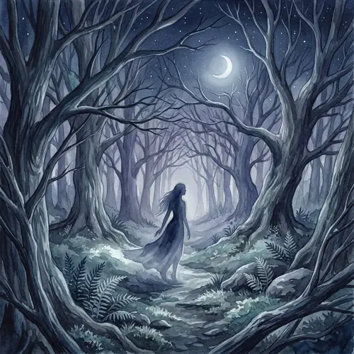 Ethereal Silhouette in Moonlit Forest | Fantasy-inspired Scene