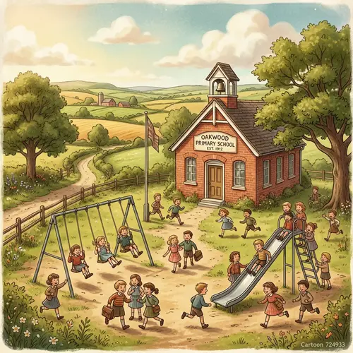 Rural School Playground | Nostalgic Vintage Scene