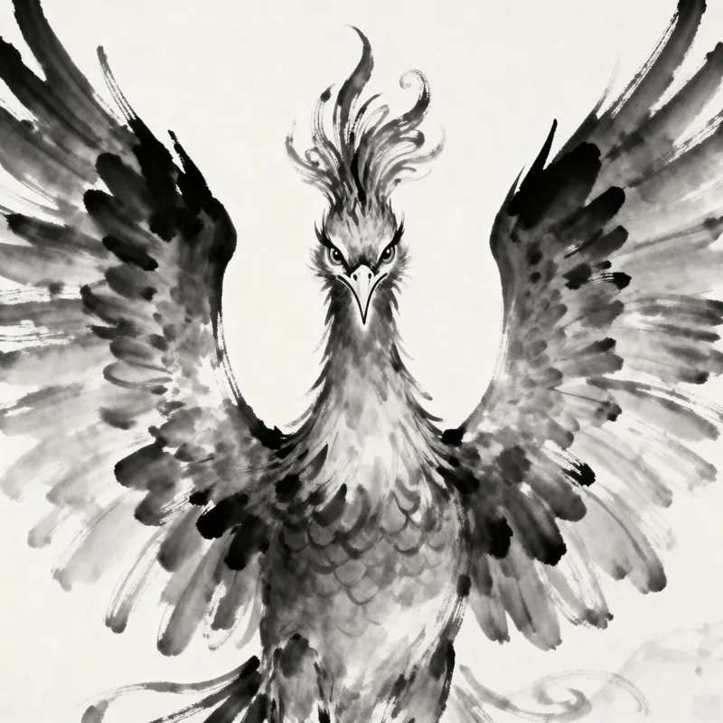 Majestic Phoenix Ink Painting