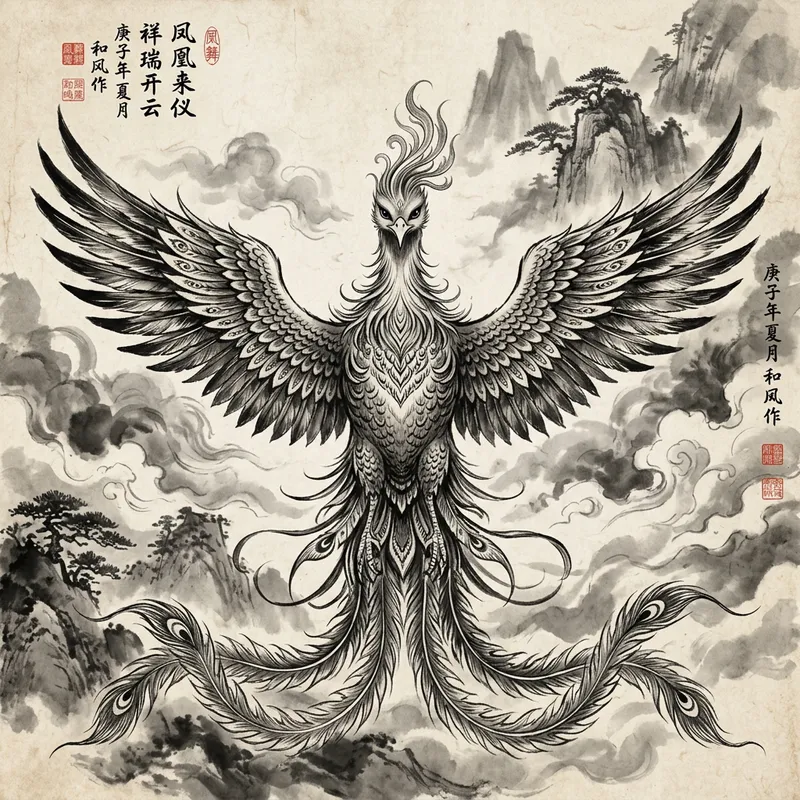 Majestic Phoenix Ink Painting