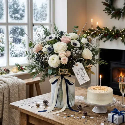 Winter-themed Birthday Bouquet | Fresh Flowers Delivery