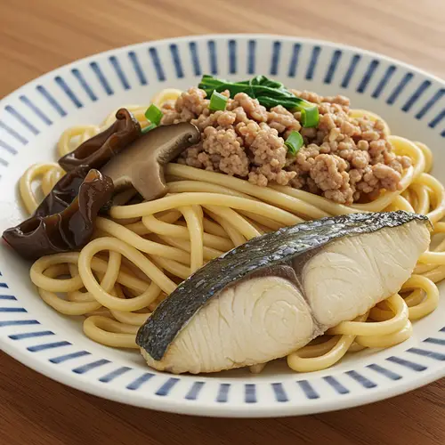 Traditional Dry Noodle Dish with Fresh Ingredients