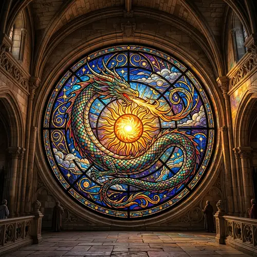 Vibrant Dragon Mosaic Stained Glass Art