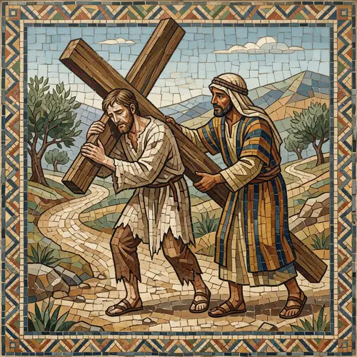 Ancient Mosaic: Helping Jesus Carry the Cross