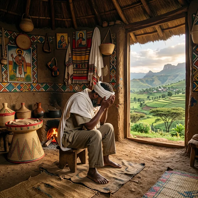 Ethiopian Man in Cultural Home | Traditional Act of Remorse Ethiopian Man in Cultural Home | Traditional Act of Remorse