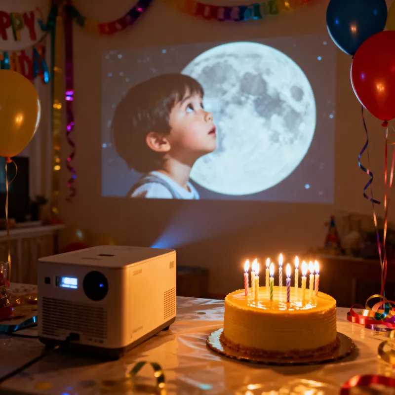 Birthday Party Projection of Child Gazing at Moon