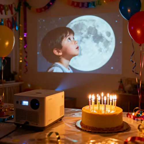 Birthday Party Projection of Child Gazing at Moon