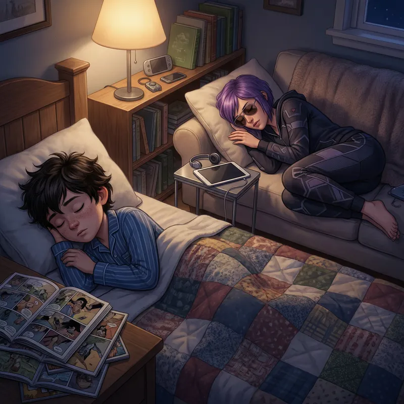 Stylish Serenity: Izuku Midoriya and Sombra Cozy Pajama Nap Stylish Serenity: Izuku Midoriya and Sombra Cozy Pajama Nap