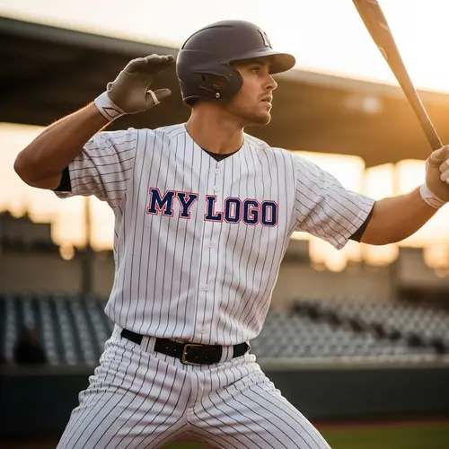 Baseball Player in Custom Logo Uniform