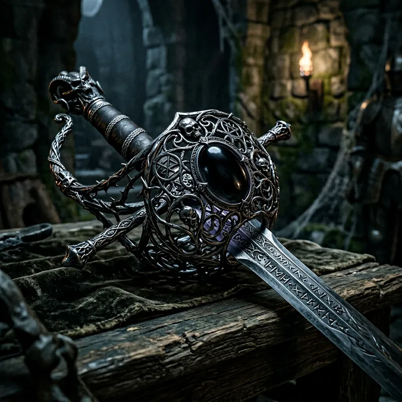 Cursed Rapier: Elegance and Danger in Metallic Grey