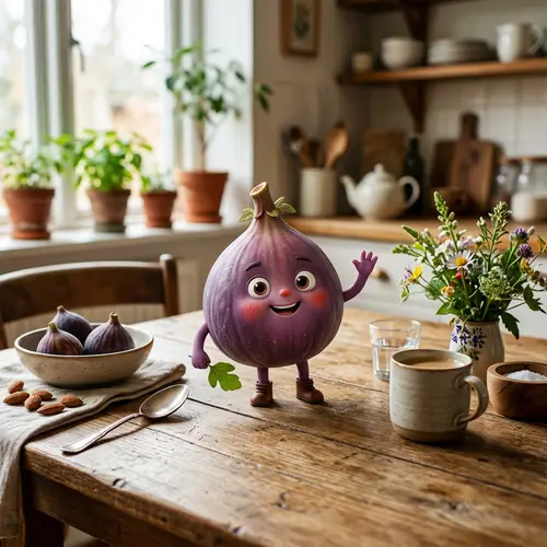 3D Cartoon Fig Character on Wooden Table