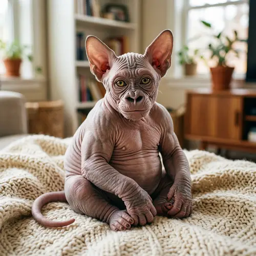 Cute Hybrid Creature: Gorilla-Cat Offspring