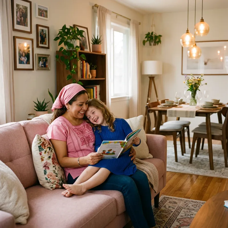 Cozy Moments: Mother and Child in a Warm Living Room