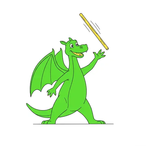 Delightfully Cute Smiley Dragon Catching a Tumbling Pole