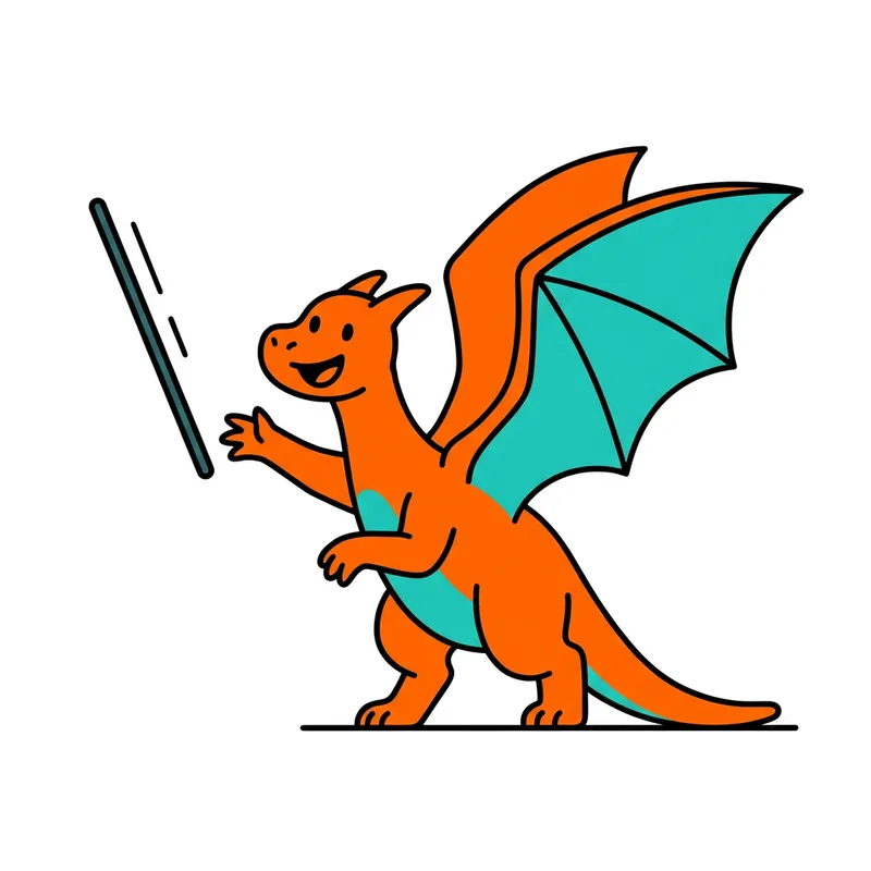 Cute Smiling Dragon Holding Falling Pole - Minimalist Cartoon Style Cute Smiling Dragon Holding Falling Pole - Minimalist Cartoon Style