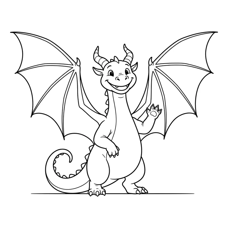 Smiling Dragon Cartoon Illustration | Minimalist Monochrome Art