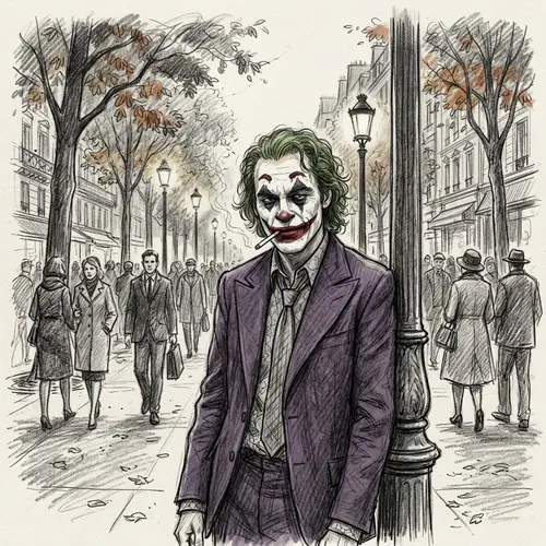 Pencil Sketch of Joker Smoking on Boulevards