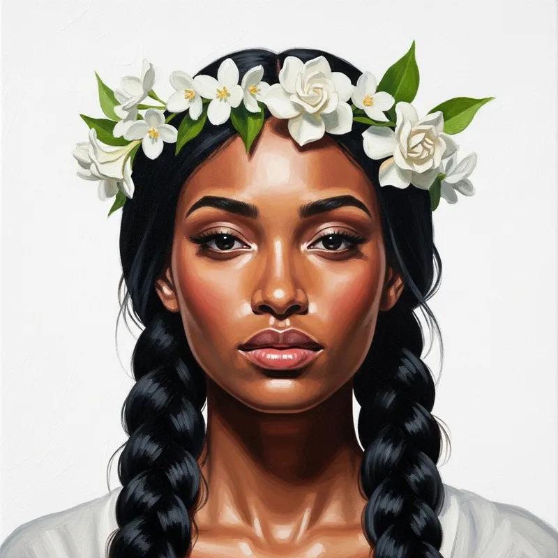 Elegant Oil Painting of a Woman with Floral Crown Elegant Oil Painting of a Woman with Floral Crown