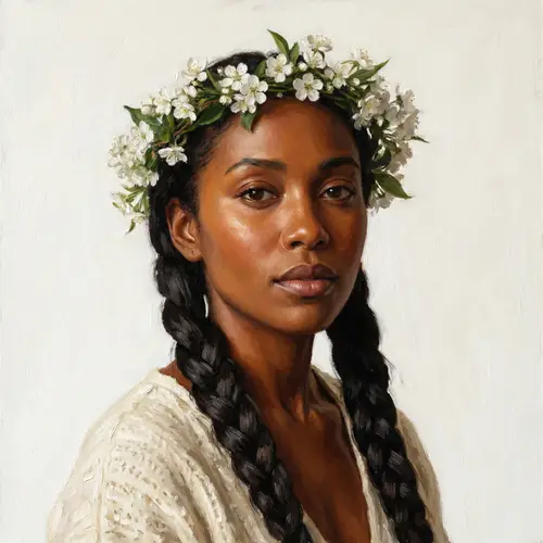 Elegant Oil Painting of a Woman with Floral Crown