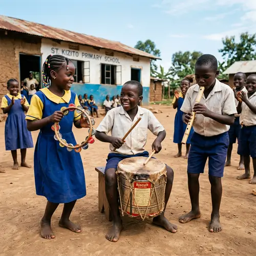African School Kids Making Music with Improvised Instruments