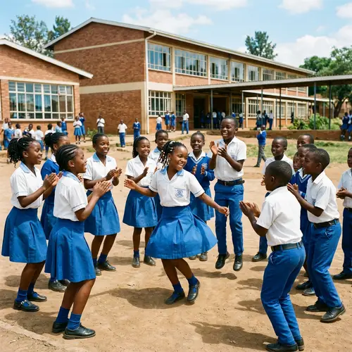 Joyful African School Kids Dancing in Uniform