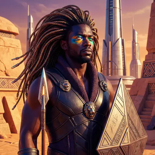 Afrofuturist Warrior Portrait: Strength and Power in Vibrant Colors