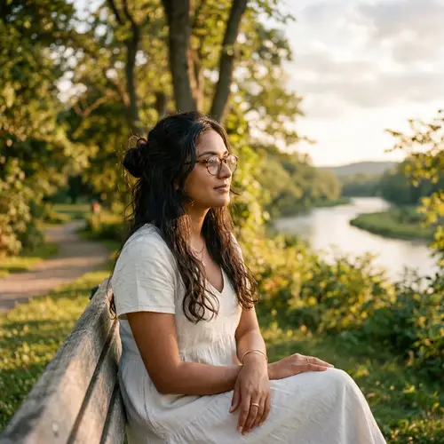 Stylish South Asian Woman in Round Glasses and Summer Dress