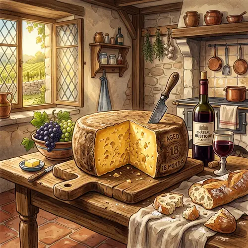 Artisanal Aged Cheese in Rustic Kitchen Setting