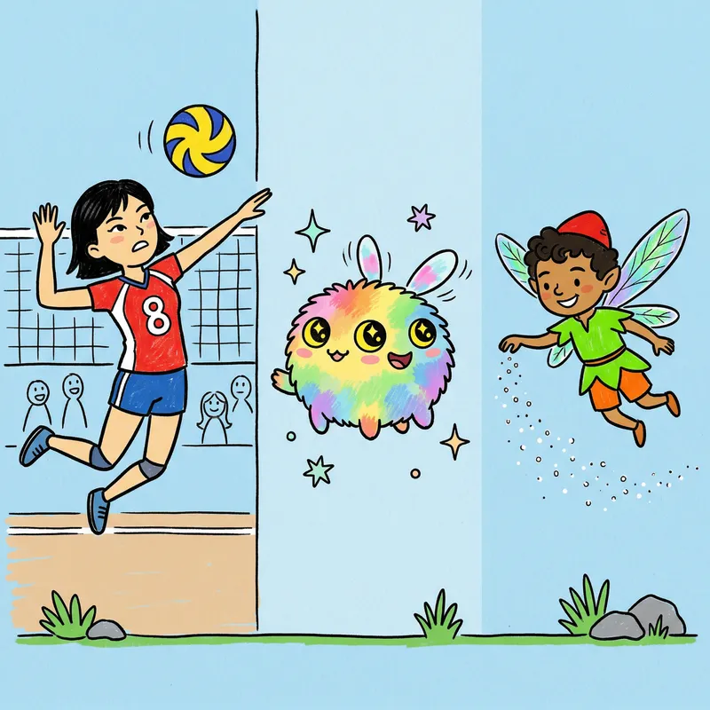 Simple Volleyball Player and Whimsical Creatures