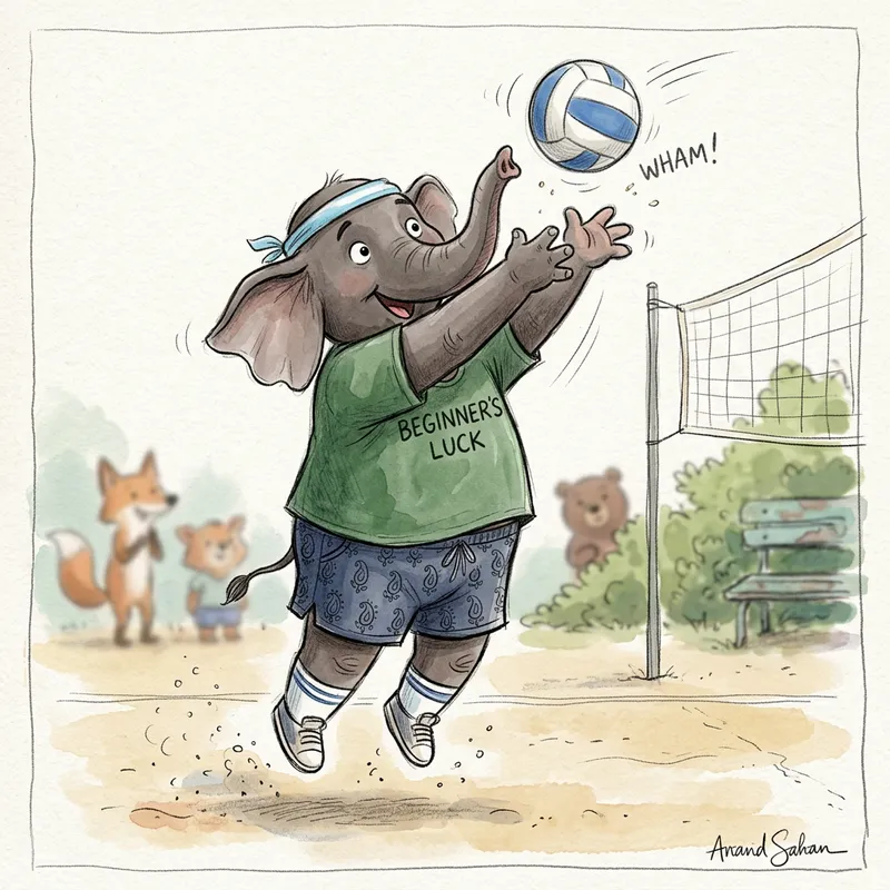 Whimsical Beginner Volleyball Character Illustration