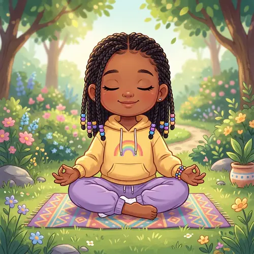Happy Chibi African American Girl Meditating