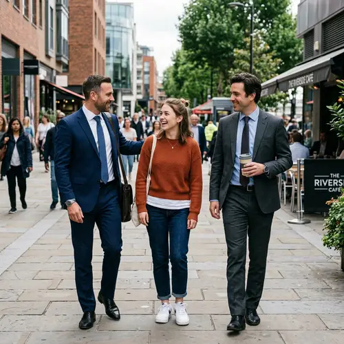 Professional Men and Casual Woman in a Social Setting