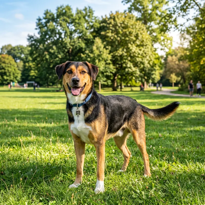 Adorable Medium Mixed Breed Dog with Tricolor Coat