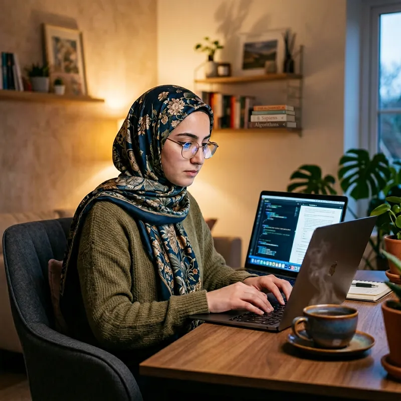 Hijabi Girl Working on Laptop | Productive Scene
