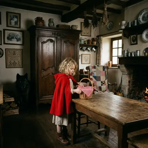 Little Red Riding Hood at Grandma's: Intriguing Scene with a Wolf