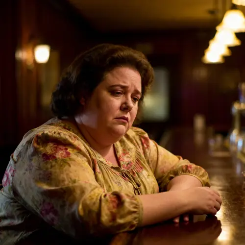 Emotive Portrait of a Middle-Aged Model at a Bar