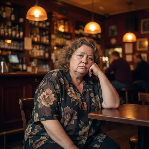 Emotive Portrait of a Middle-Aged Model at a Bar