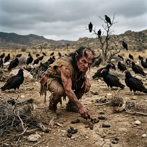 Devilish Scene: Ugly Devil and Buzzards Encounter