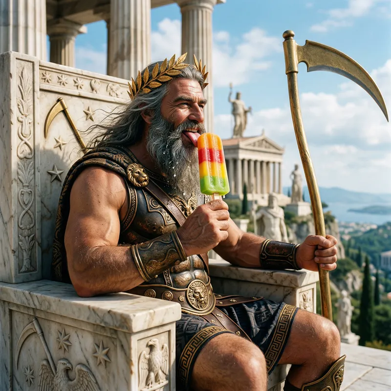 Kronos the Greek God Enjoys an Ice Lolly