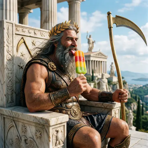 Kronos the Greek God Enjoys an Ice Lolly