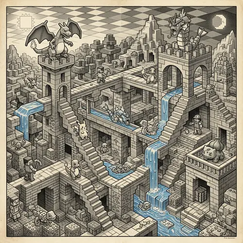 MC Escher-Inspired Art: Lego, Minecraft & Pokémon