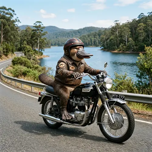 Anthropomorphized Platypus on Motorcycle