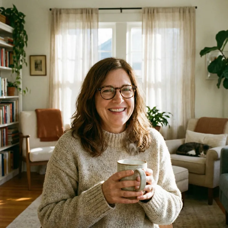 Middle-Aged Woman with Warm Smile | Relaxing at Home