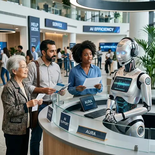 Advanced AI in Customer Service: Empathetic Robot Assisting Diverse Clients
