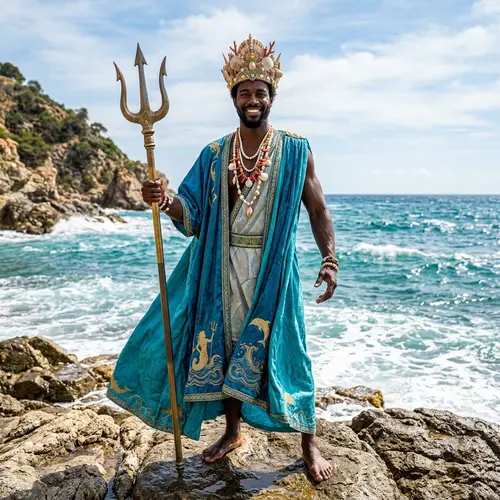Poseidon, God of the Sea: Majestic Seashell Crown & Trident