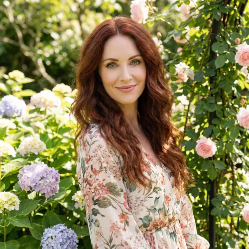 Beautiful Woman with Green Eyes in a Garden